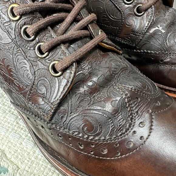 VTG Stacy Adams Tooled Leather Brogue Boots Men 7D Wmn 8.5 Paisley Floral 90s - Picture 14 of 15